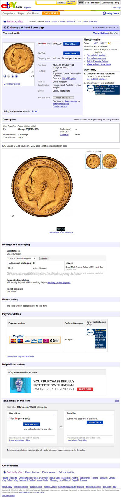 sh131156 eBay Listing Using 2 of our 1912 George V Gold Sovereign Images